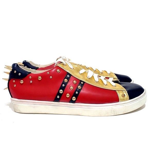 Cape Robbin Gwen-7 Lace Up Metallic Leather Red Gold Studded Black Sneak… - Picture 1 of 7